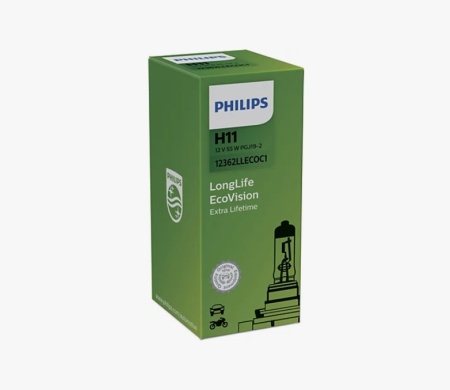 Автолампа PHILIPS 12362LLECOC1 H11 LongLife EcoVision увеличенный срок службы, 12V-55W, PGJ19-2, (1 шт)