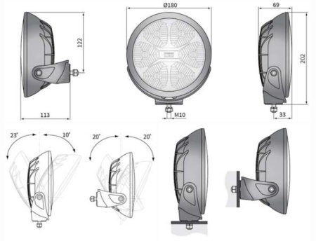 Фара дальнего света LUM2.51200 Wesem FERVOR 180 LED с габаритом, 12/24 В, ведущие число 25
