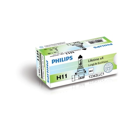 Автолампа PHILIPS 12362LLECOC1 H11 LongLife EcoVision увеличенный срок службы, 12V-55W, PGJ19-2, (1 шт)